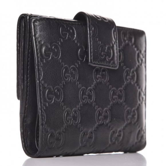 Gucci Guccissima Metal Bar French Flap Black Leather Wallet in VGUC - Picture 2 of 16